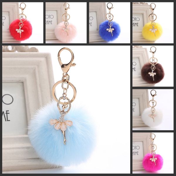 

cute dancer ballet girl keychains fashion fluffy puff ball pendant fur keyring multifunctional key chain for women, Silver