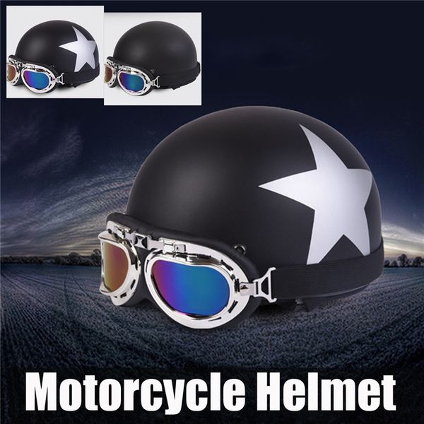 

retro motorcycle helmet star pattern open face safety half helmet with uv goggle motorcycle accessories parts protective gears