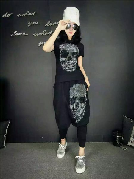 

O-Neck Fashion Summer Women 2 Piece Sets Casual Print Tops +Harem Pants Sporting Suits Hip Hop Female Tracksuit Plus Size Streetwear