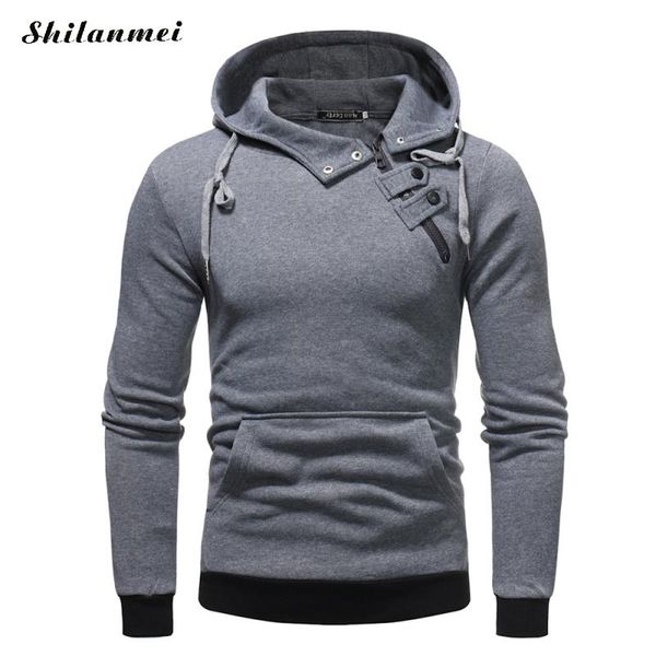 

2018 autumn men casual grey hoodies sweatshirts plus size hoody button slim fit male pullovers sweatshirts fashion streetwear, Black