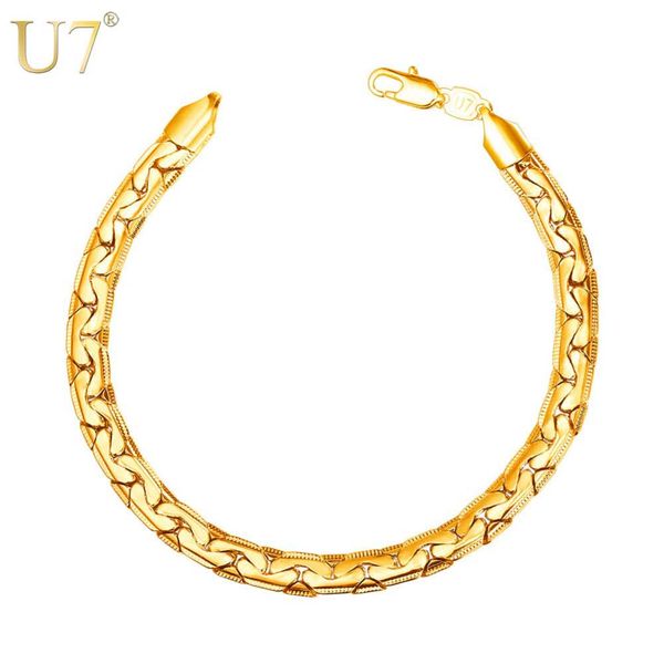 

u7 trendy gold color chain bracelet men jewelry gift wholesale 21cm 6mm hand chain & link bracelets h1021, Black