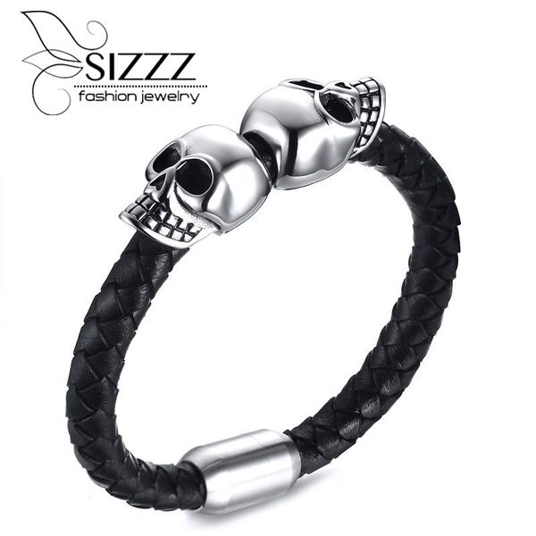 

sizzz stainless steel steel magnetic buckle ghost head two-way black bracelets&bangles for men, Golden;silver