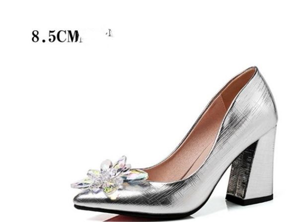 

send new style water drill flowers coarse heel single pointed end shoes high heels woman shoes shoes heel 6.5cm and 8.5cm, Black
