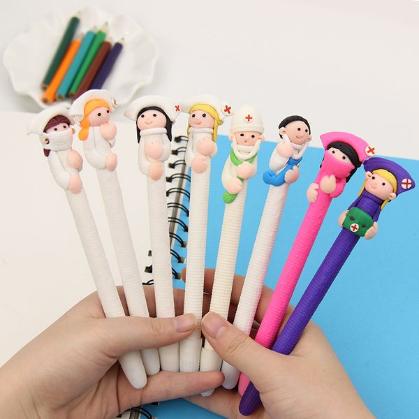 

2pcs cute cartoon doctor nurse ballpoint pen polymer caly ball point pens for writing stationery school office supplies, Blue;orange