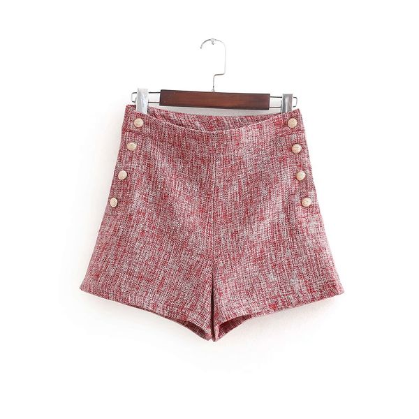 

2018 women vintage buttons tweed bermuda shorts ladies casual hot chic high waist short pants pantalones cortos p140, White;black