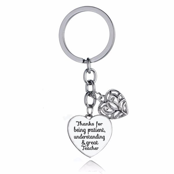 

12pc/lot thanks for being patient understanding great&teacher key chains rings gifts love heart charms keychain teacher jewelry, Silver