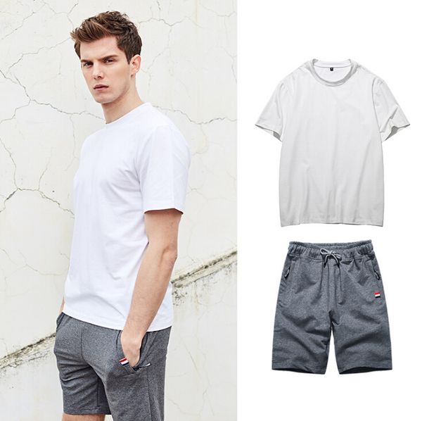 

Mens Summer Casual Suits Solid O Neck Short Sleeve Loose T Shirt with Drawstring Shorts Suits for Man Summer Casual Sweatshirt 2ps\set