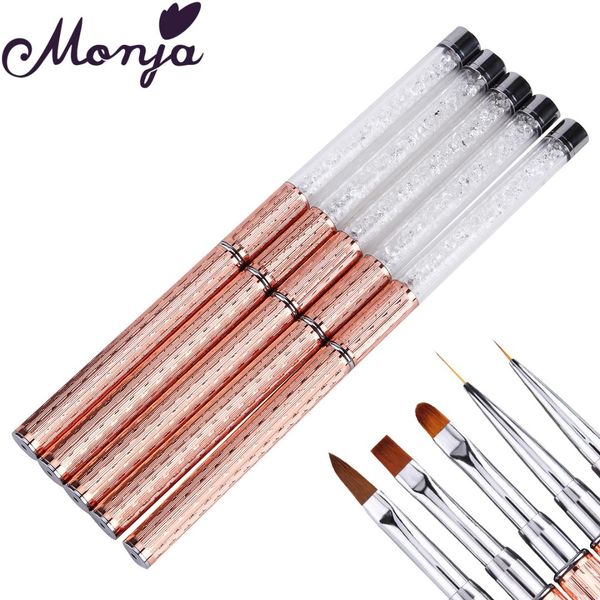 

5 heads nail art metal rhinestone painting brush acrylic liquid powder carving uv gel polish coating 3d flower grids drawing pen, Yellow