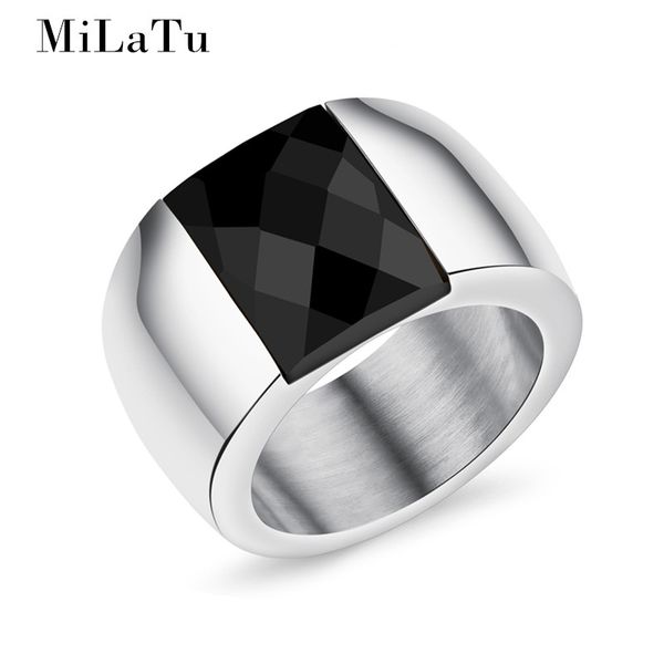

milatu large heavy wedding bands for men stainless steel big black stone engagement ring men jewelry bijoux anel r662g, Golden;silver