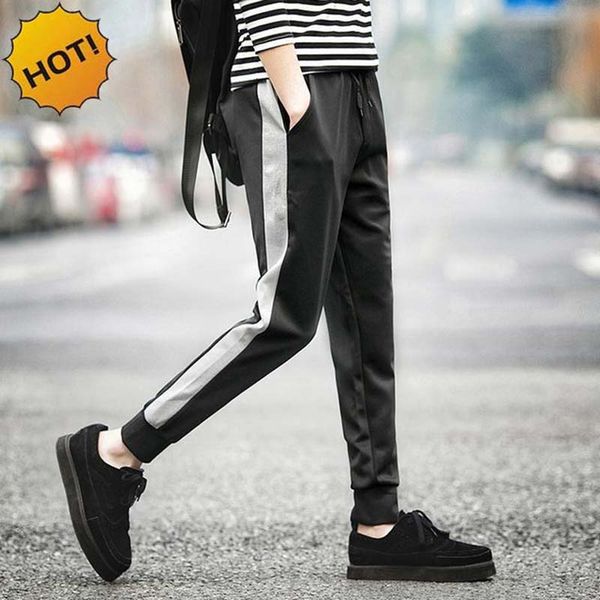 

2018 summer binding off trousers foot trousers hip hop men harem side strip youth movement leisure sweatpants, Black