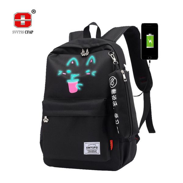 

luminous school bags for girls teenage usb female backpack schoolbag teen large capacity black women back pack 2018 high quality