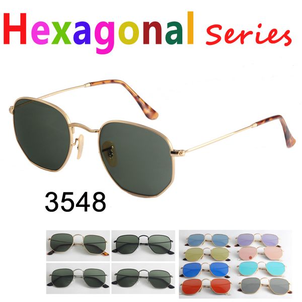 

real quality 3548 hexagonal metal brand sunglasses flat glass lenses 10 colors available with packages everything pink mercury silver green, White;black