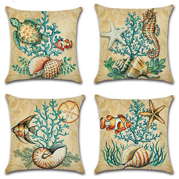 

new pillow case 4 styles pillow cover cotton cartoon turtle seahorse tropical fish clown fish hold cushion cover pillowcase