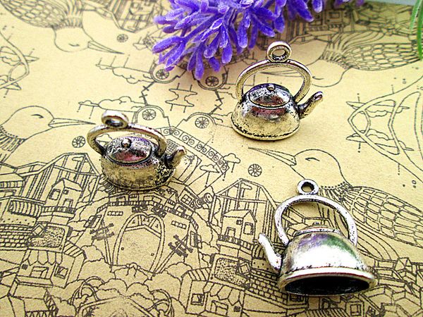 

45pcs--kettle charms antique tibetan silver 3d kettle charms pendants , 16x20x9mm, Bronze;silver