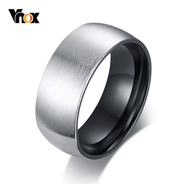 

vnox 8mm matte surface men rings stainless steel black inner male ring casual jewel comfort wear, Golden;silver