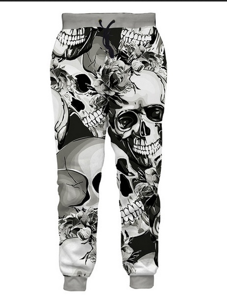 

wholesale--2018 new fashion 3d skull joggers pants men women spring loose sweatpants pantalon homme casual hip hop trousers q02, Black