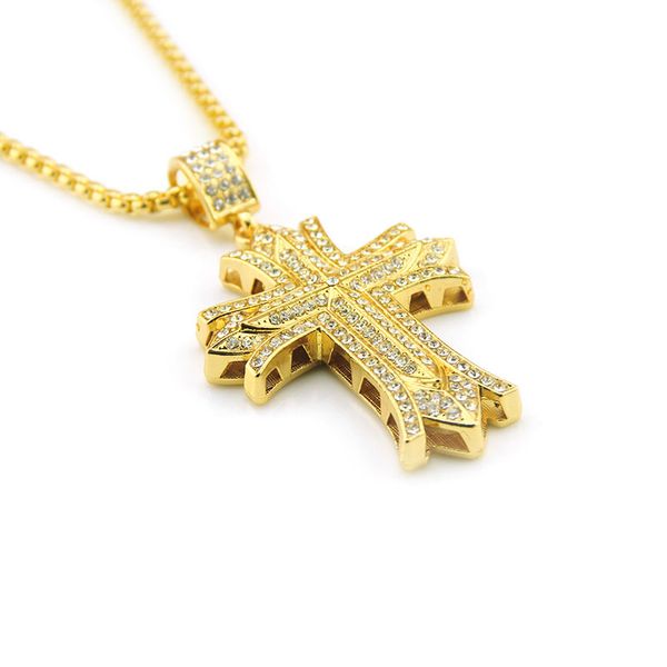 

new men women fashion hip hop bling rhinestone crystal cross pendant necklace jewelry gift, Silver