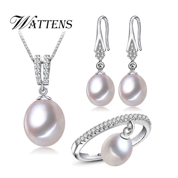 

pearl jewelry sets pearl earrings pendants rings necklace for women 925 sterling silver white black natural freshwater, Slivery;golden