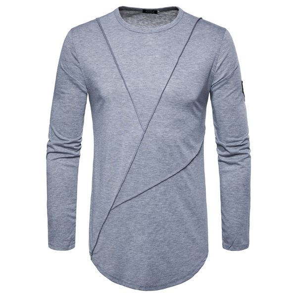 

2018 New Mens Long Sleeve T Shirt Panelled O Neck Slim Tees Applique Patchwork T Shirts for Spring and Autumn