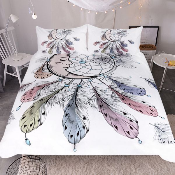 New Moon Dreamcatcher Bedding Set Queen Size Feathers Duvet Cover