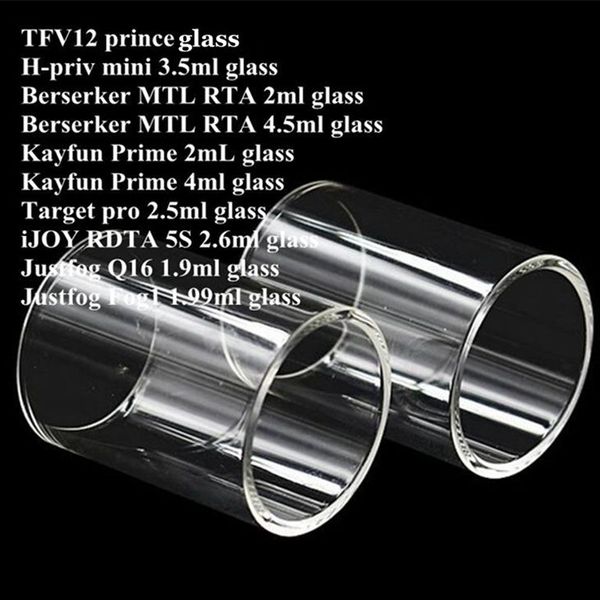 TF12 príncipe H-priv min Berserker MTL RTA Kayfun Prime Target pro iJOY RDTA 5S Justfog Q16 Fog1 Tanque Pyrex Tubo de vidro de substituição