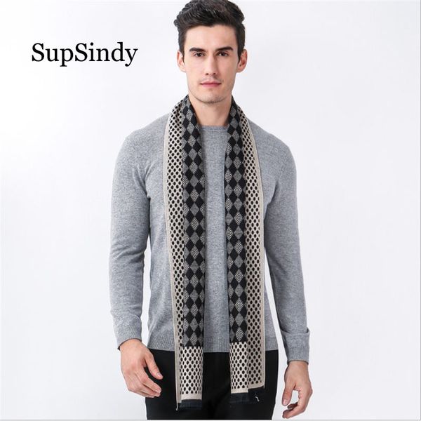 

supsindy winter scarf men vintage soft diamond plaid black dots scarves luxury shawl warm cashmere wool acrylic casual men scarf, Blue;gray
