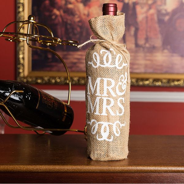

mr.& mrs thanks jute burlap wine bottle cover gift bag wedding christmas party decoration
