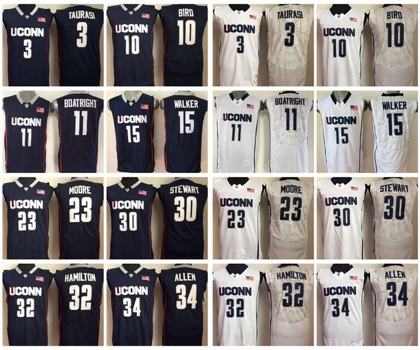 

uconn huskies kemba walker 11 boatright 23 maya moore 32 hamilton ray allen 10 sue bird 3 taurasi 30 stewart college basketball jersey, Black