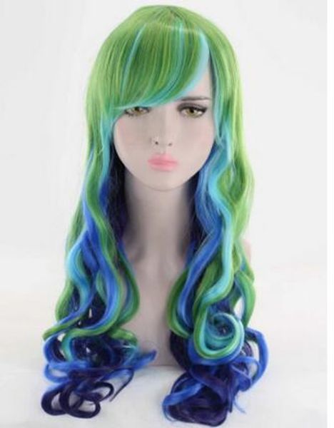 

new cosplay wig women's green and blue hair wigs, Black;brown