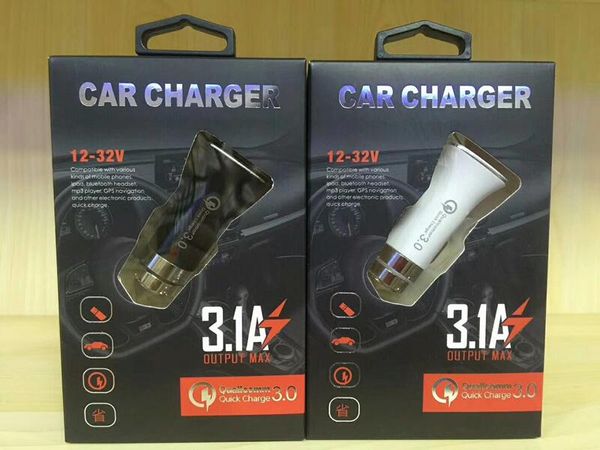 

qualcomm qc 3.0 5v 3.1a fast quick charger car charger power adapter for iphone 7 8 samsung s7 s8 android phone with retail box
