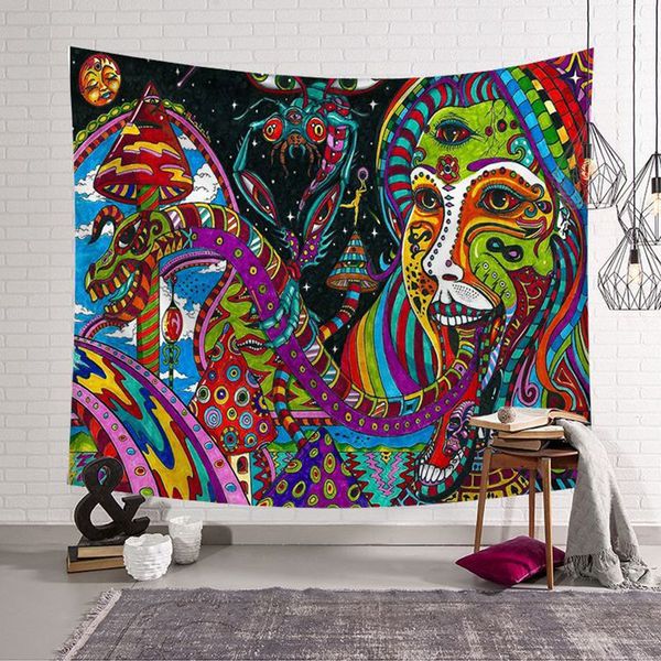 farbenfroher Wandteppich im Ölfarben-Stil, ethnisches Indien, indischer Wandbehang, Stoff, spirituelles ägyptisches Dekor, Polyester-Raum-Salon-Teppich