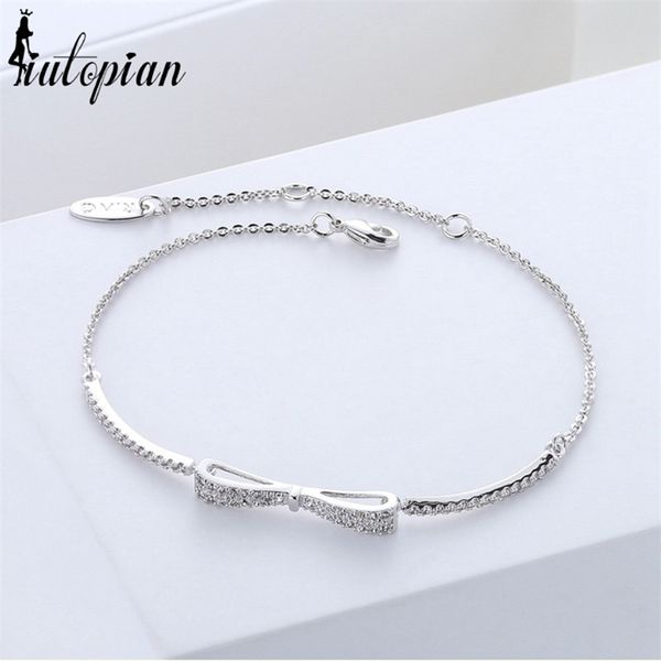 

iuan fashion bowknot bracelet pulseiras with austrian crystal stellux zirconia for women #ra71236, Golden;silver