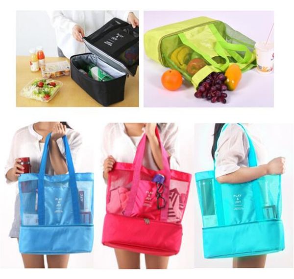 

Mulifunction Lunch bag Insulated Cooler Picnic Handbag Outdoor Travel Beach bags Kitchenware Makeup Storage Bags Mesh Tote storage bag