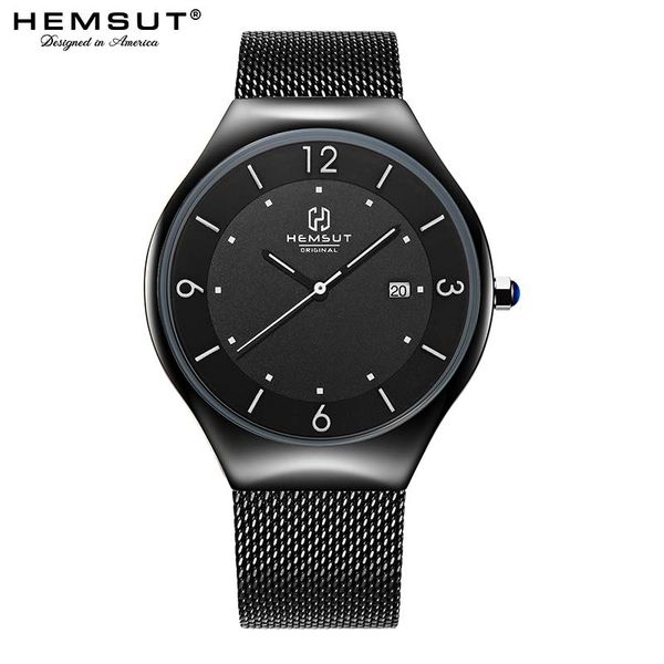 

men's watch hemsut ultra-thin men watch stainless steel straps quartz 30m waterproof black relogio masculino 2018, Slivery;brown