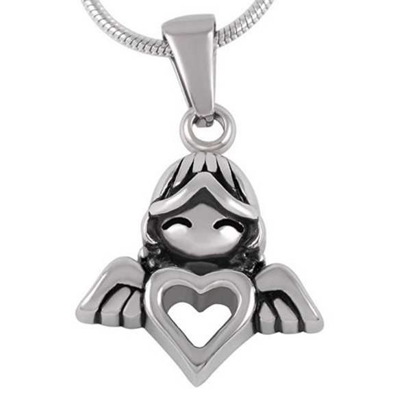 

wholesale custom stainless steel invisible wings heart-shaped urn necklace can open perfume bottle funeral cremation ashes jewelry pendant., Silver