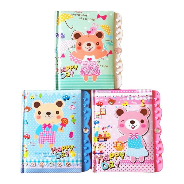 

1pcs cartoon bear password lock diary notepad creative school supplies for kids 58 sheets daily memos notebook(color random, Purple;pink