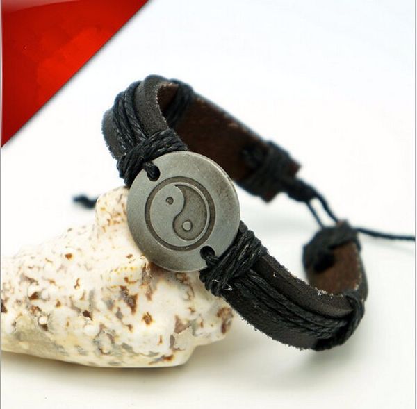 

fashion mens wrap leather charm infinity bracelet multilayer chain eight diagrams jewelry t459_t460, Golden;silver