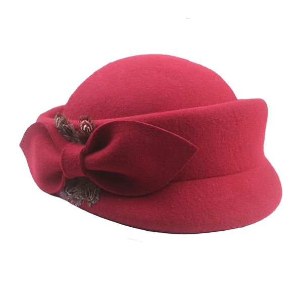 

2018 new woman autumn winter fashion elegant feather bow beret hats gentle lady european american temperament pure color hat, Blue;gray