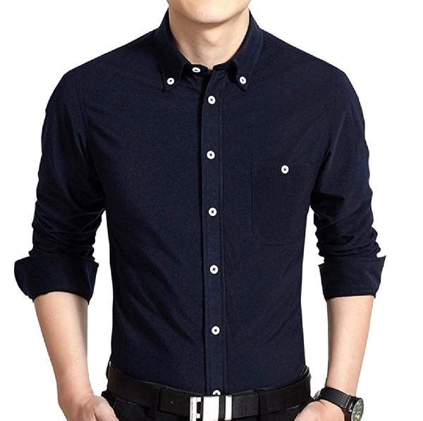 

men regular fit corduroy solid wrinkle-business shirts, White;black