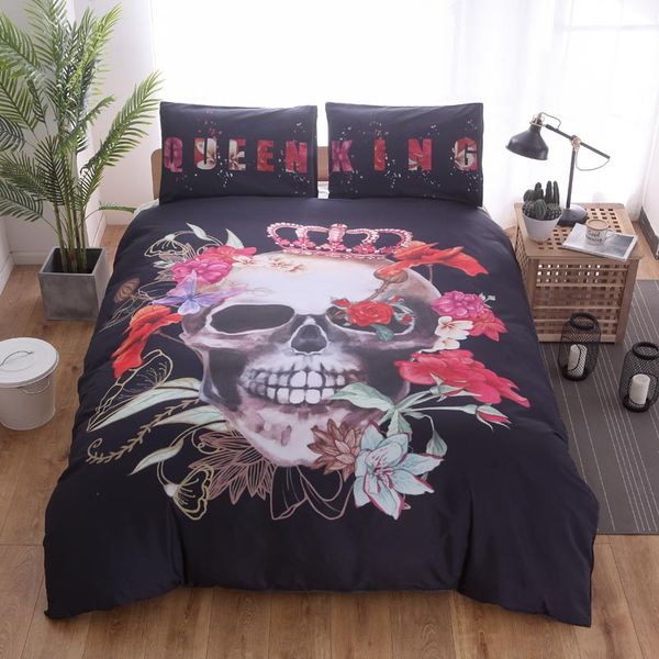 Lannidaa 3d Printed Poppy Flowers Skull Bedding Set Bedcover Pillowcase For Bed Single Double King Quilts 2 Duvet Cover Funky Covers Velvet
