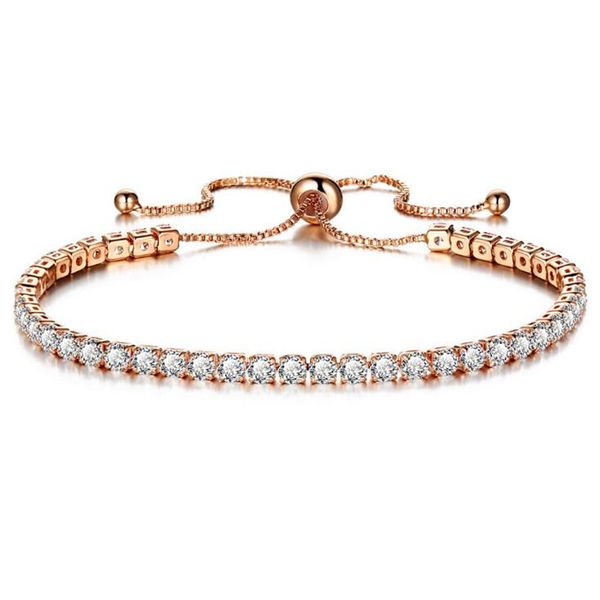 

trendy gold color cubic zirconia charm bracelets & bangles for women fashion crystal chain adjustable tennis bracelet jewelry, Black