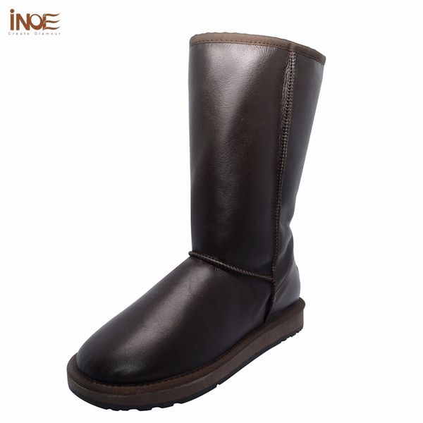 

inoe classic real sheepskin leather sheep fur lined high man winter snow boots for men winter shoes waterproof 35-44 black brown