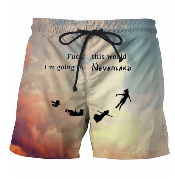 

i'm going to neverland shorts hipster 3d cartoon neverland beach shorts mens fashion streetwear board shorts, White;black