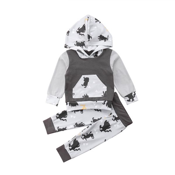 

spring and autumn baby boys girls clothes monster hooded t shirt + long pants trousers set outfits, White