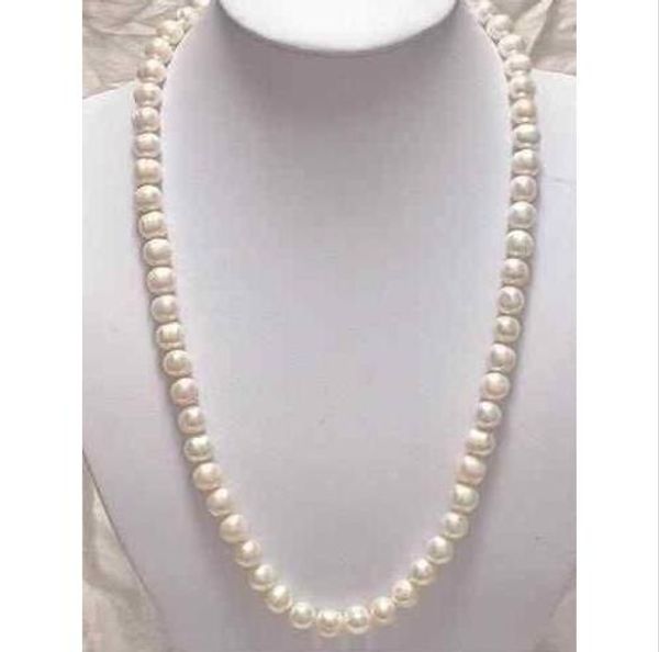

22" 9-10mm genuine white akoya pearl necklace 14k yellow gold clasp, Silver