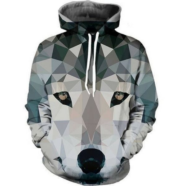 

conmotion fun plaid wolf printed men's hooded sweatshirt la2048, Black