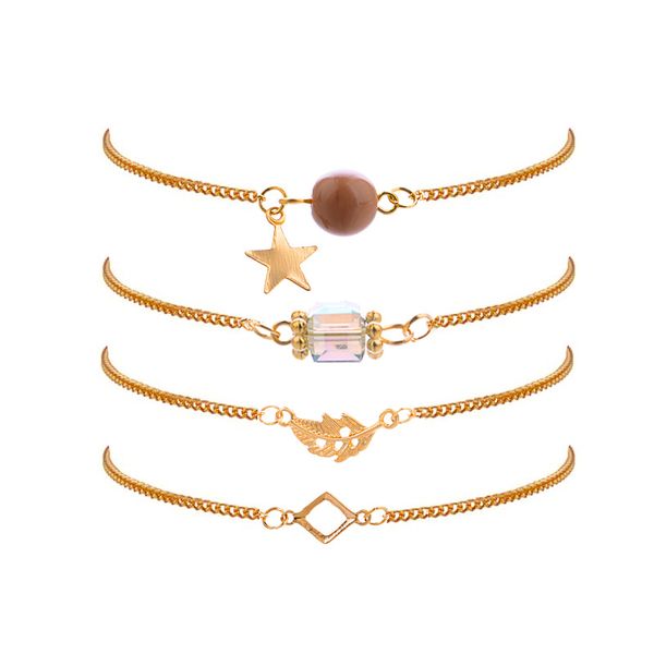 

new style 4 pieces / set fashion wild round beads stars leaf bracelet women's simple beautiful beach trendy bracelet, Black