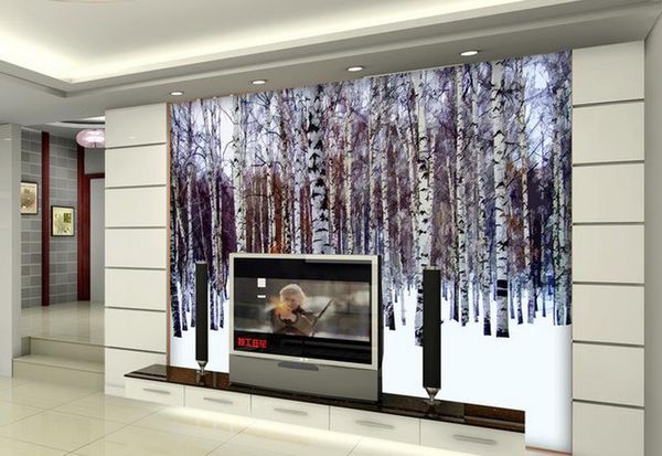 

custom 3d mural wallpaper hd woodcut effect birch tree series decorative painting wall living room wallpaper 3d painting