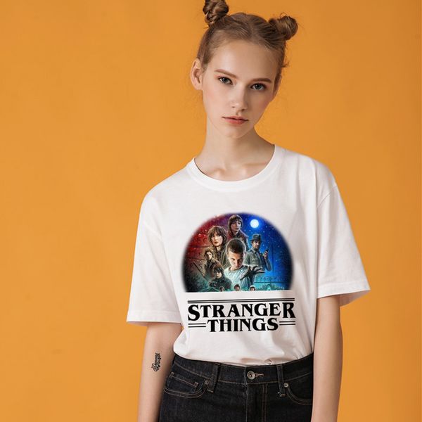 

2018 new summer fashion short-sleeved letters cartoon character large casual stranger things harajuku characters bts t-shirt wtpwc28 wr, White