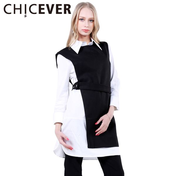 

chicever black sleeveless coat female vest asymmetrical waistcoat for women lace up vests jacket casual clothes autumn 2017, Black;white